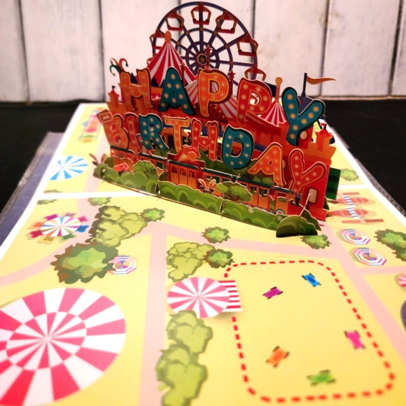 BIRTHDAY CARD pop up NWT circus ferris wheel theme for any gender - Picture 5 of 5